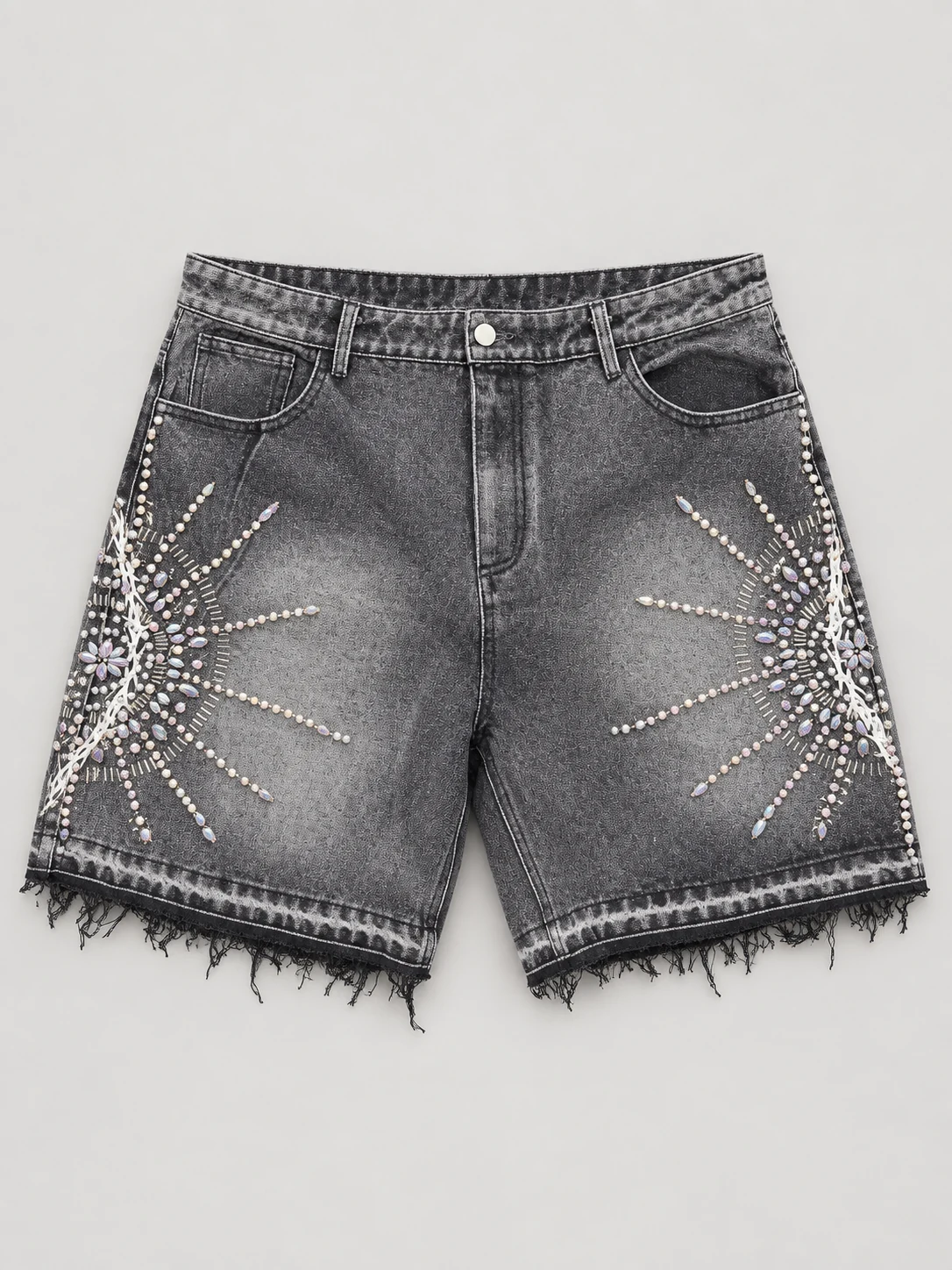 Finished embellished denim shorts sample
