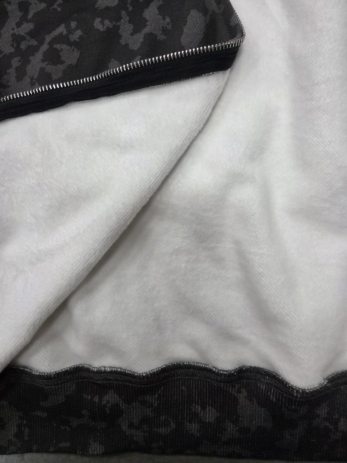Close-up of a brushed fleece interior from a separate hoodie sample